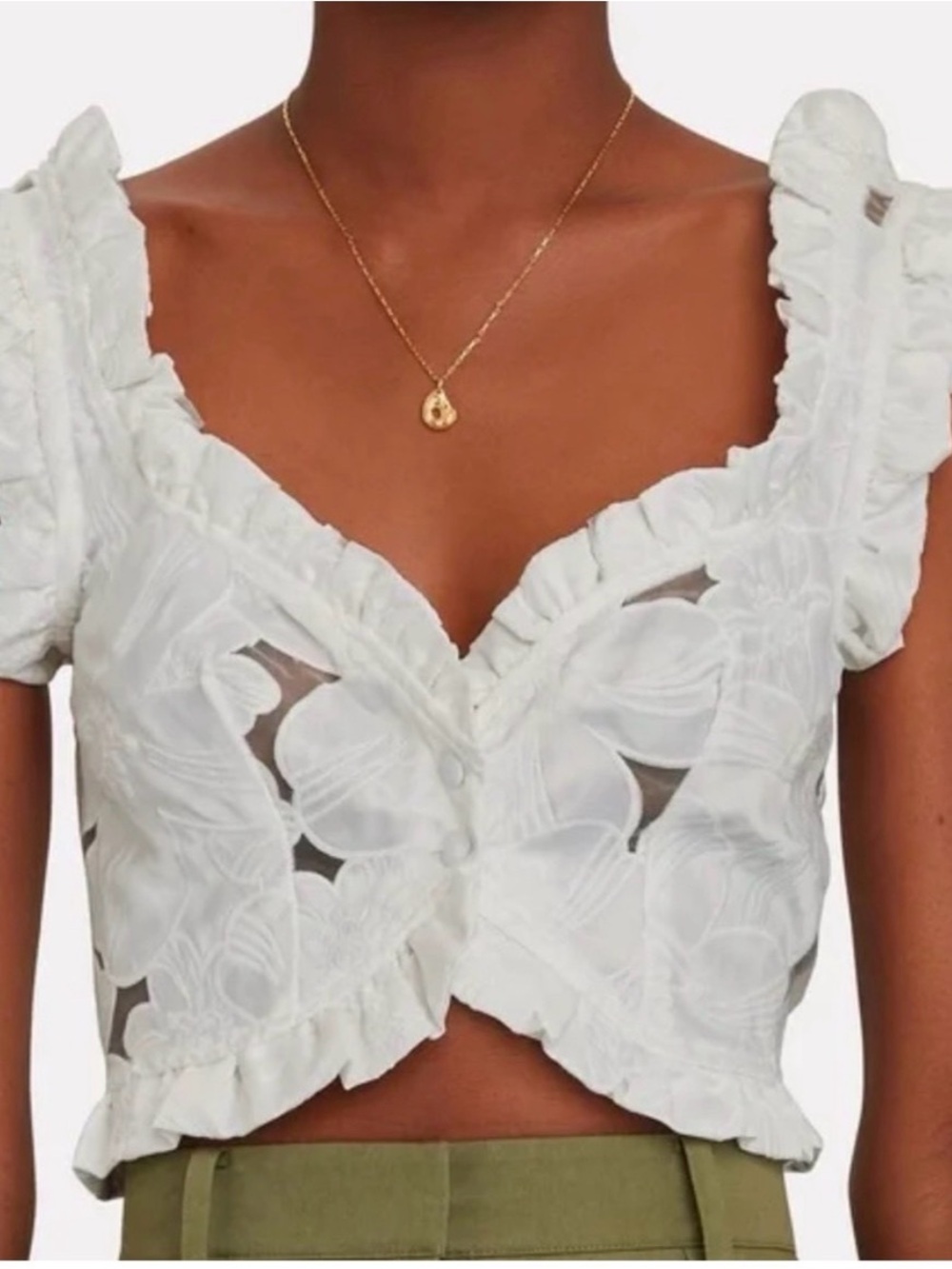 For Love & Lemons White Floral Eyelet Ruffle Crop Top